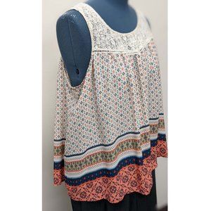 Plus Eyeshadow Sleeveless Babydoll Paisley Top 2X